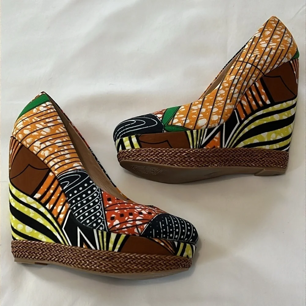 ALDO Multicolor African Ankara Print Canvas Wedges